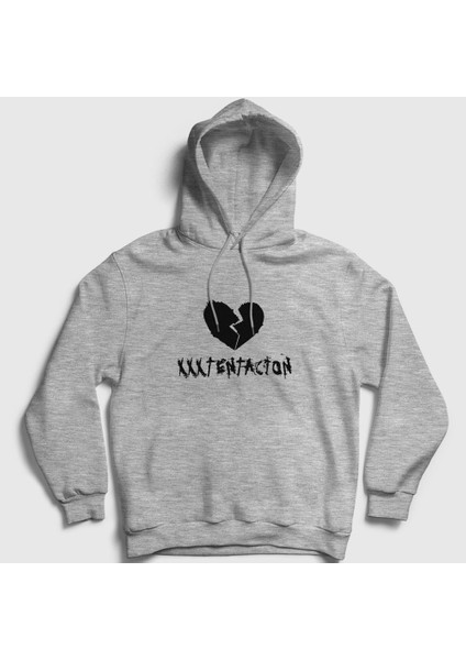 Unisex Gri Broken Heart XXXTentacion Kapüşonlu Sweatshirt