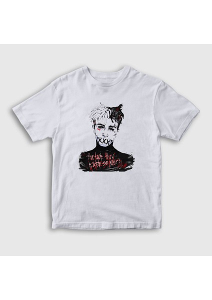 Unisex Çocuk Beyaz Hate XXXTentacion T-Shirt