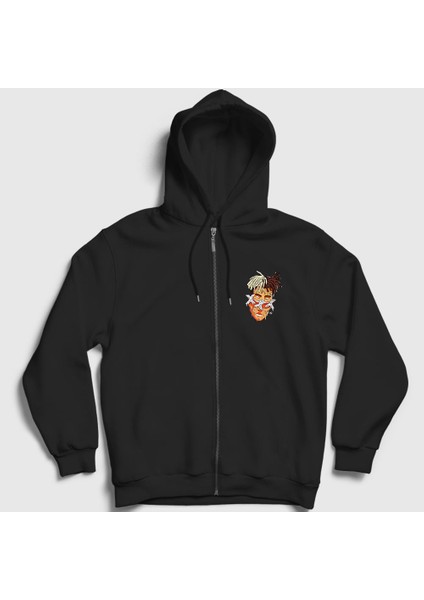 Unisex Siyah Melting XXXTentacion Fermuarlı Kapüşonlu Sweatshirt