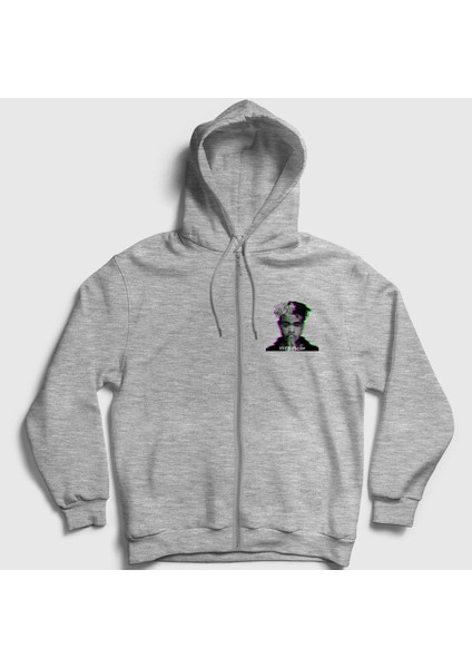 Unisex Gri Pray XXXTentacion Fermuarlı Kapüşonlu Sweatshirt
