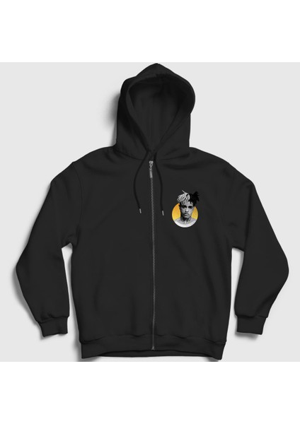 Unisex Siyah Sun XXXTentacion Fermuarlı Kapüşonlu Sweatshirt