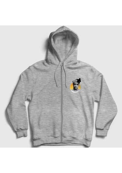 Unisex Gri Sun XXXTentacion Fermuarlı Kapüşonlu Sweatshirt