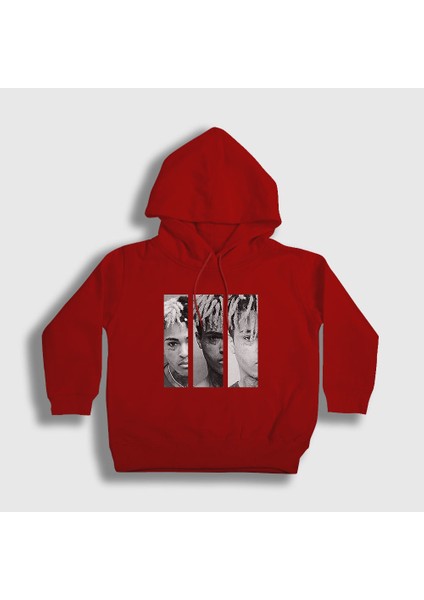 Unisex Çocuk Kırmızı Three XXXTentacion Kapüşonlu Sweatshirt