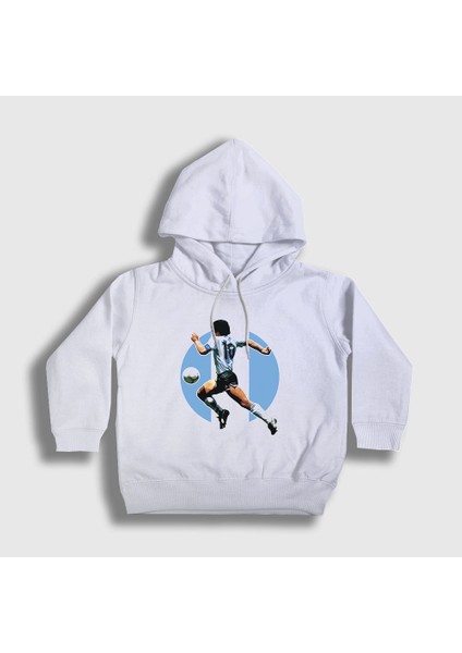 Unisex Çocuk Beyaz Futbol Run Maradona Kapüşonlu Sweatshirt