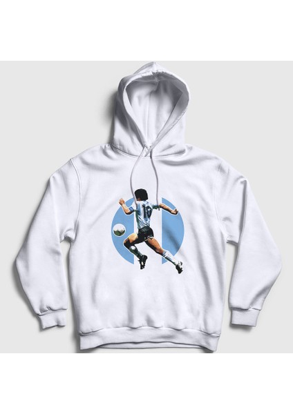 Unisex Beyaz Futbol Run Maradona Kapüşonlu Sweatshirt