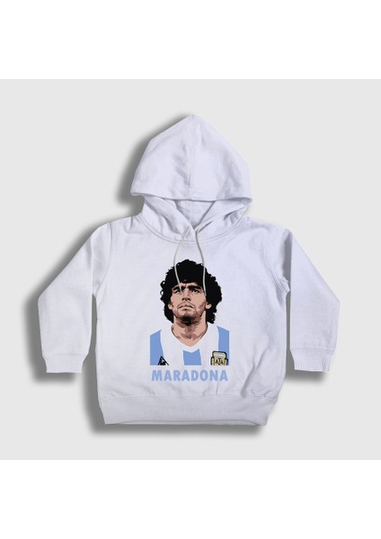 Unisex Çocuk Beyaz Futbol Sky Maradona Kapüşonlu Sweatshirt