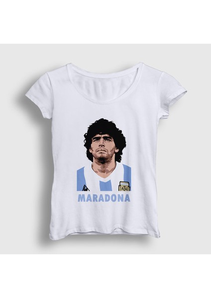 Kadın Beyaz Futbol Sky Maradona T-Shirt