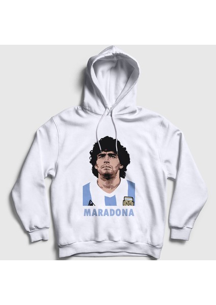Unisex Beyaz Futbol Sky Maradona Kapüşonlu Sweatshirt