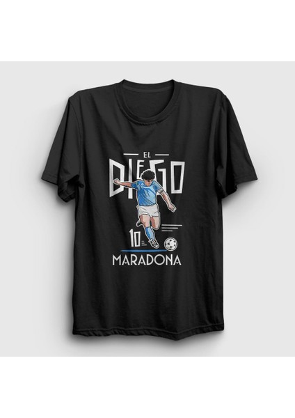 Unisex Siyah Futbol Sut Maradona T-Shirt