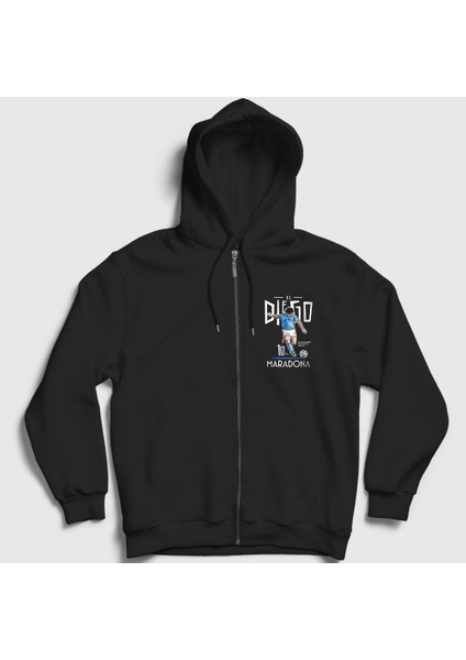 Unisex Siyah Futbol Sut Maradona Fermuarlı Kapüşonlu Sweatshirt