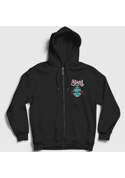 Unisex Siyah Fortune Teller Ghost Fermuarlı Kapüşonlu Sweatshirt