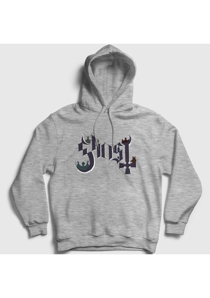 Unisex Gri Logo Ghost Kapüşonlu Sweatshirt