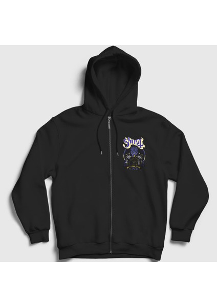 Unisex Siyah Touch Ghost Fermuarlı Kapüşonlu Sweatshirt