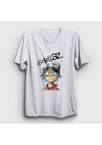 Unisex Beyaz 2D Gorillaz T-Shirt