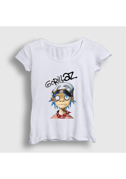 Kadın Beyaz 2D Gorillaz T-Shirt