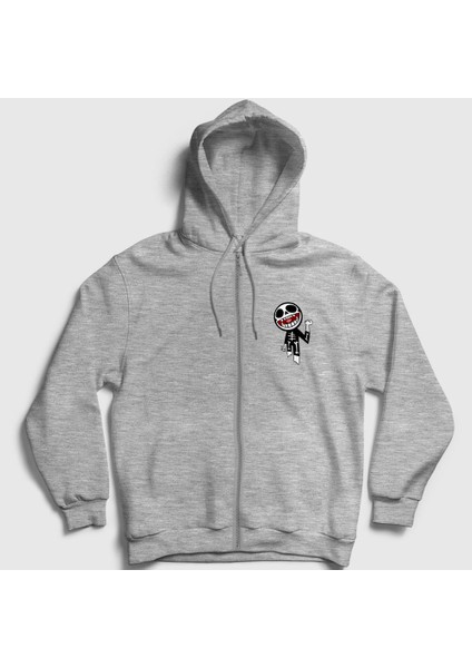 Unisex Gri Bonesy Gorillaz Fermuarlı Kapüşonlu Sweatshirt
