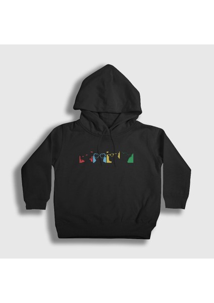 Unisex Çocuk Siyah Four Colors Gorillaz Kapüşonlu Sweatshirt