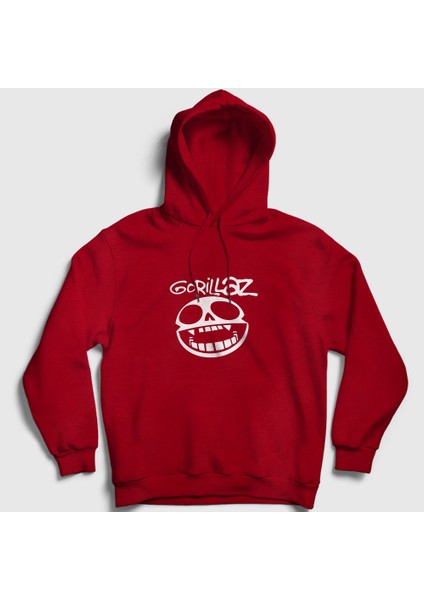 Unisex Kırmızı Logo Gorillaz Kapüşonlu Sweatshirt