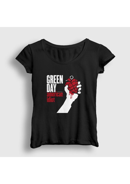 Kadın Siyah American Idiot Green Day T-Shirt