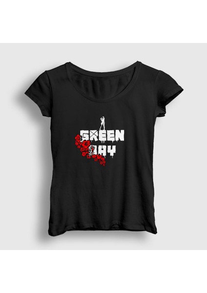 Kadın Siyah Love Green Day T-Shirt