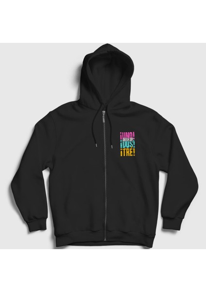 Unisex Siyah Uno Dos Tre Green Day Fermuarlı Kapüşonlu Sweatshirt