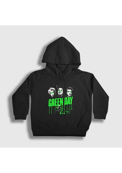 Unisex Çocuk Siyah Uno Green Day Kapüşonlu Sweatshirt