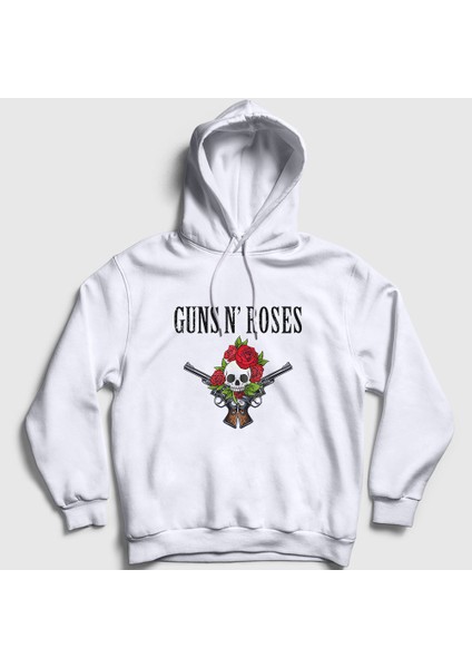 Unisex Beyaz Bunch Guns N' Roses Kapüşonlu Sweatshirt