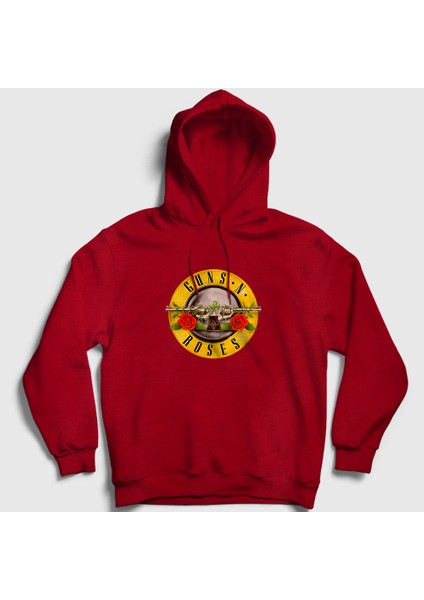 Unisex Kırmızı Logo Guns N' Roses Kapüşonlu Sweatshirt