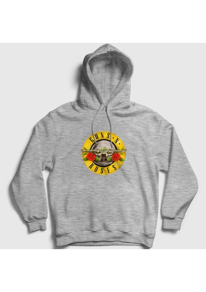 Unisex Gri Logo Guns N' Roses Kapüşonlu Sweatshirt