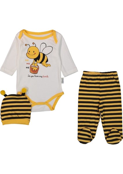 Arılı 3 - 6 Ay Çıtçıtlı Body 3'lü Bebek Takım