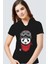 Bandanalı Panda Siyah Kapşonlu Kısa Kollu Kadın T-Shirt 1