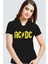 Acdc Siyah Kapşonlu Kısa Kollu Kadın T-Shirt 1