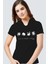 Panda Taklası Siyah Kapşonlu Kısa Kollu Kadın T-Shirt 1