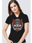 Motorcu Kurukafa Siyah Kapşonlu Kısa Kollu Kadın T-Shirt 1