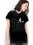 Süpürgeli Astronot Siyah Kapşonlu Kısa Kollu Kadın T-Shirt 1