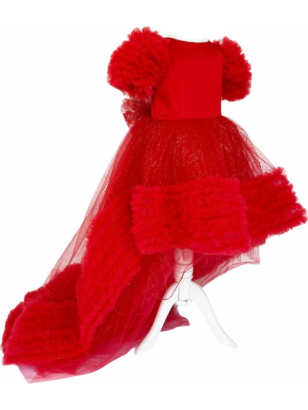 Zühre Balaban Önü Kısa Arka Uzun Kız Çocuk Abiye Kırmızı Elbise