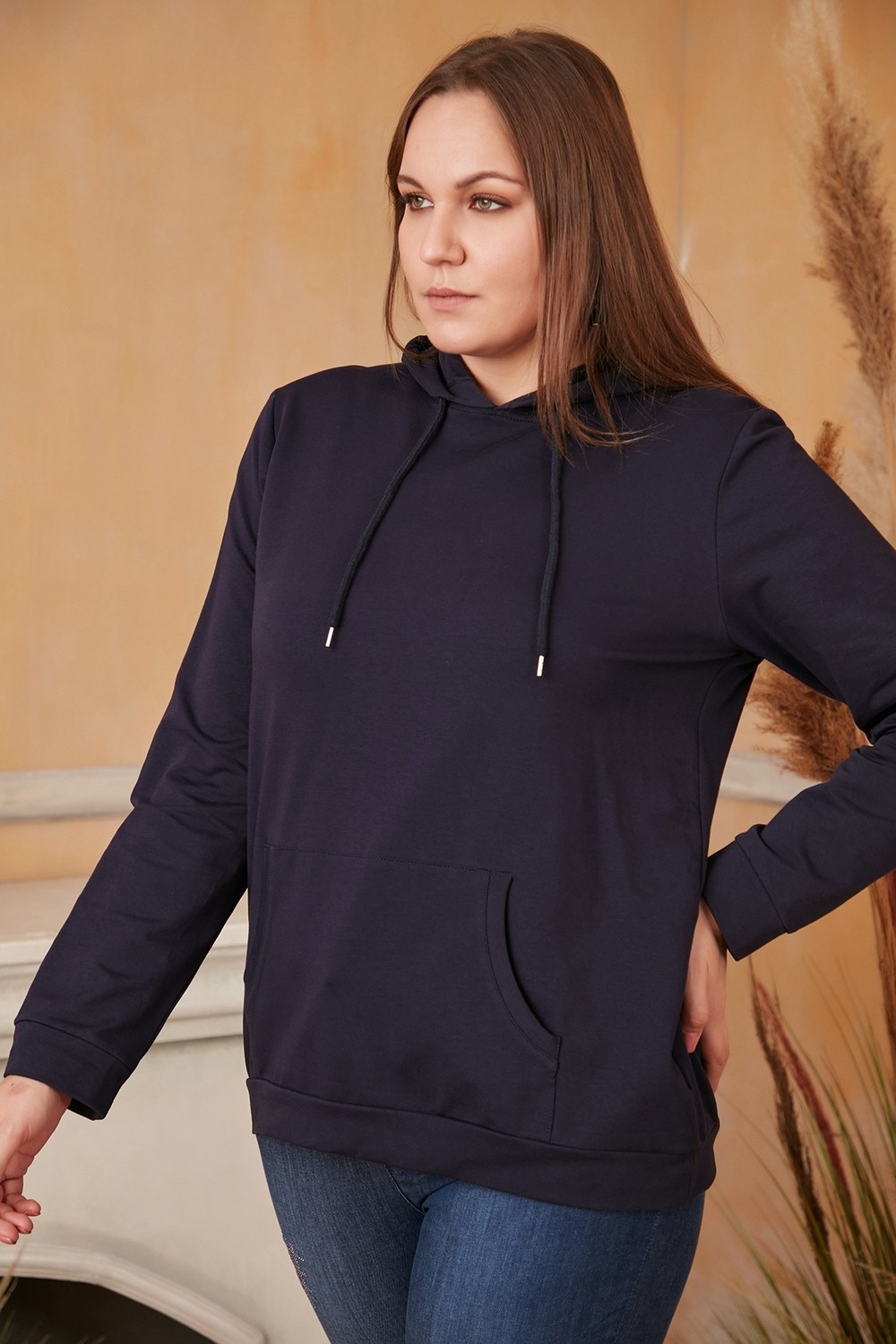 Rmg Kapşonlu Büyük Beden Lacivert Sweatshirt görsel 2