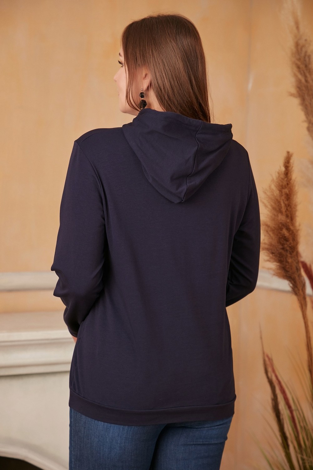 Rmg Kapşonlu Büyük Beden Lacivert Sweatshirt görsel 3
