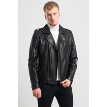 Ata Leather Erkek Siyah Biker Deri Mont