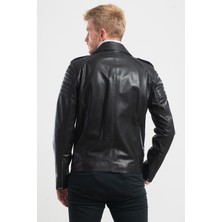 Ata Leather Erkek Siyah Biker Deri Mont