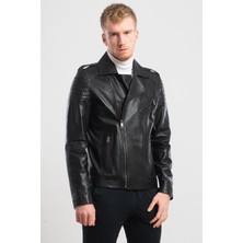 Ata Leather Erkek Siyah Biker Deri Mont