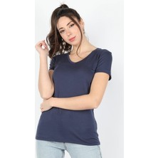 Balins Kadın Viskon Kısa Kollu Tişört Lacivert
