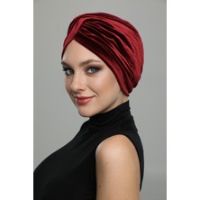 ELYSIANfidan Kadife Çapraz Bordo Hazır Türban Tesettür Bone