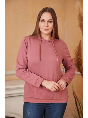 Rmg Kapşonlu Büyük Beden Gülkurusu Sweatshirt