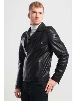 Ata Leather Erkek Siyah Biker Deri Mont