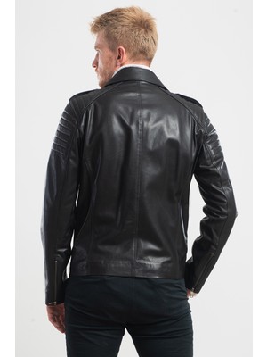 Ata Leather Erkek Siyah Biker Deri Mont