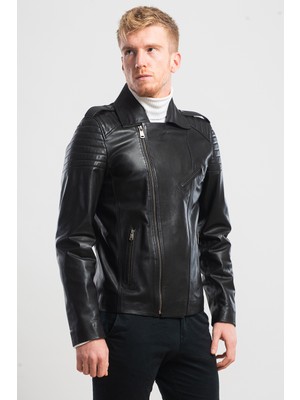 Ata Leather Erkek Siyah Biker Deri Mont