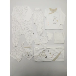 ZE5078 10'lu Erkek Bebek Yeni Doğan Hastane Çıkışı Set - Ekru