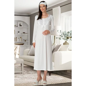 Pijama Kadın Dantelli Ekru Hamile Lohusa Gecelik 5343