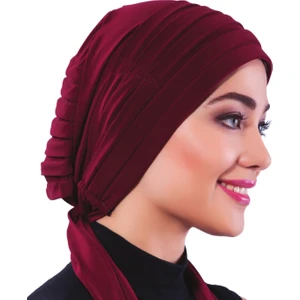 Fidan Bone Pileli Bağlama Hazır Türban Tesettür Bone